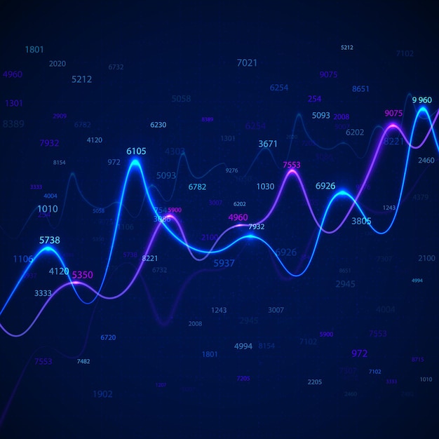 Business diagrams and charts on blue background with random numbers.