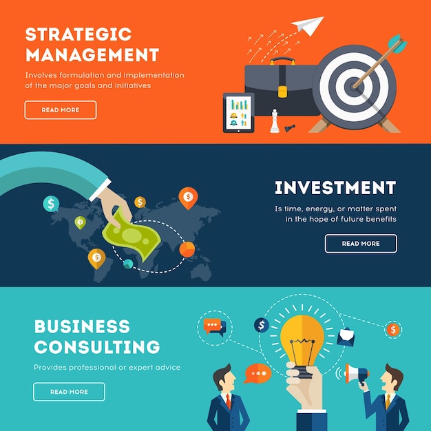 business finance cartoon flat style banner set vector illustration