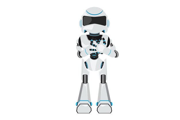 business flat cartoon style drawing robot with pleased expression keep hands on chest impressed gratitude thankful feeling modern robotic artificial intelligence graphic design vector illustration