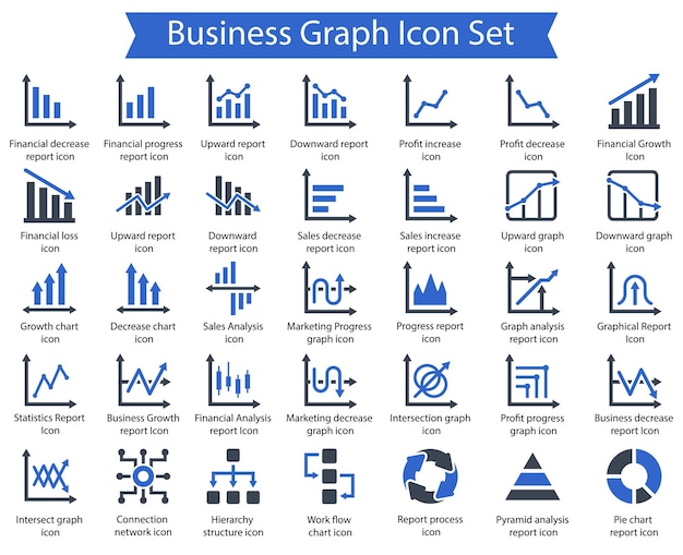 Business Graph Blue Icon Set