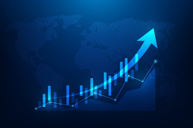 business growth and investment strategy achievement technology on blue background business trading