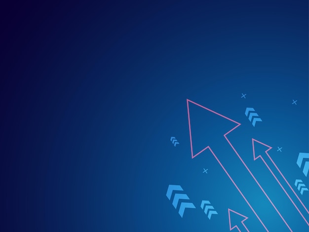 Business growth arrows on dark blue background Futuristic technology concept