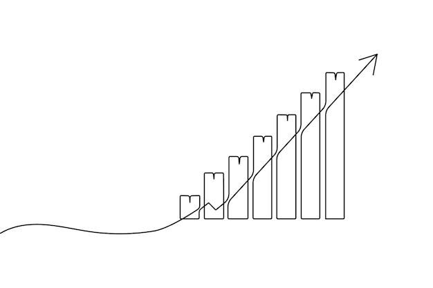 Business growth bar chart continuous one line drawing and isolate outline Business icon