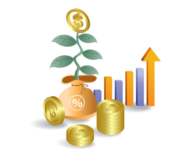 Business growth bar chart isometric illustration analyst