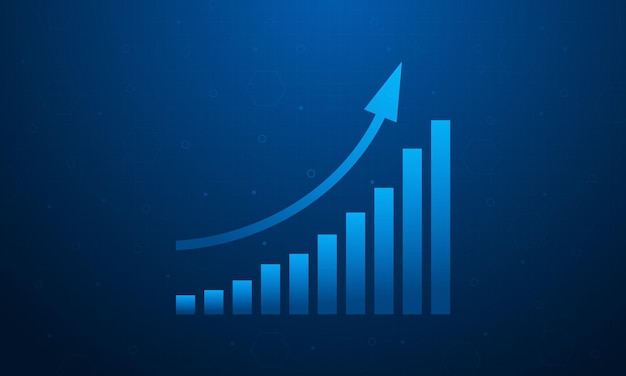 Business Growth Graph Chart Rising And Success Arrow copy space on blue technology background