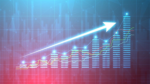 Business growth illustration with the bar chart static and up arrow Successful financial graphic