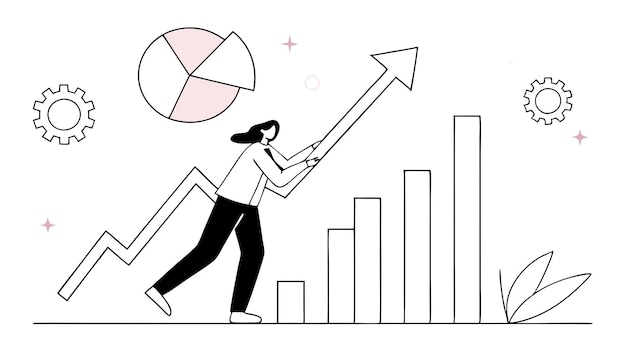Business Growth Vector Illustration Woman Pushing Upward Trending Charts amp Graphs