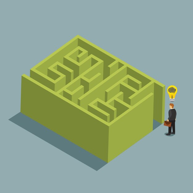 business idea and solution in a maze isometric concept