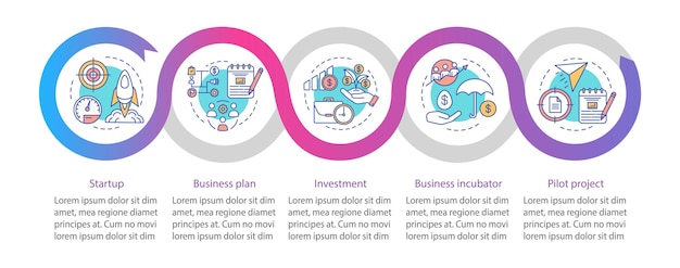 Business industry vector infographic template. Business presentation design elements. Data visualization with five steps and options. Process timeline chart. Workflow layout with linear icons