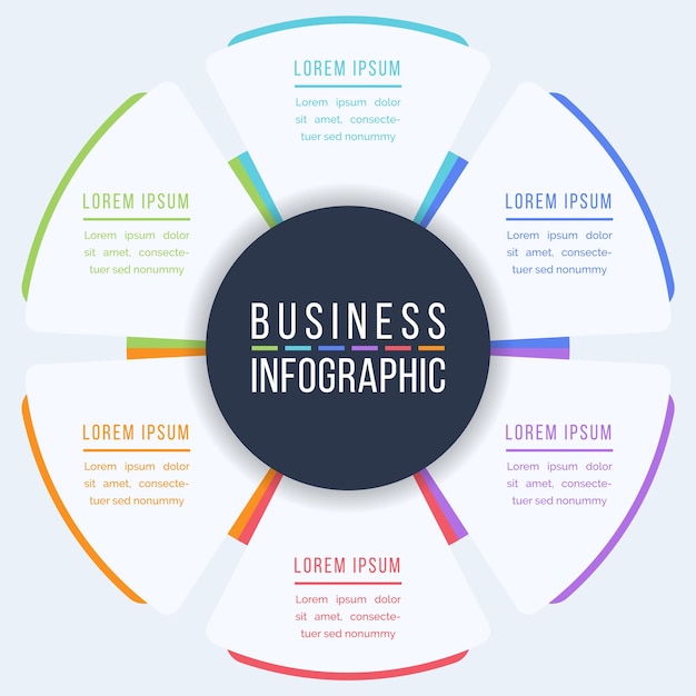 Business Infographic design 6 steps objects elements or options infographic business circle design