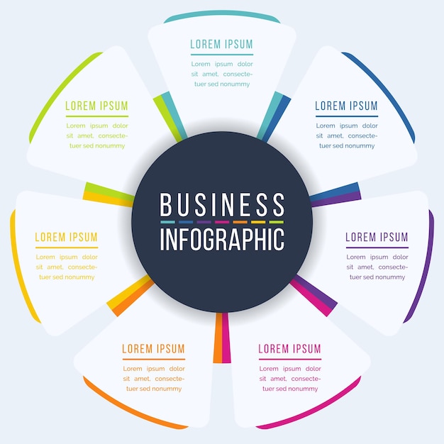 Business Infographic design 7 steps objects elements or options infographic business circle design