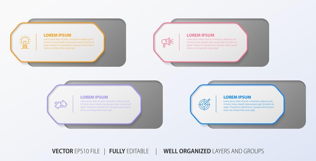business infographic element with 4 options steps number vector template design