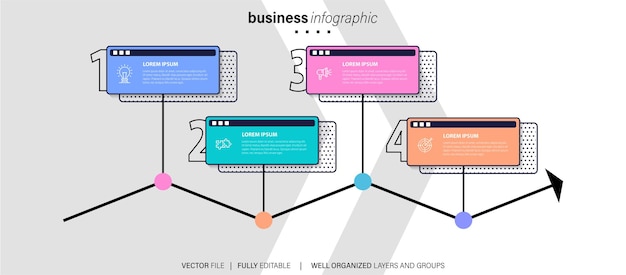 business infographic element with 4 options steps number vector template design