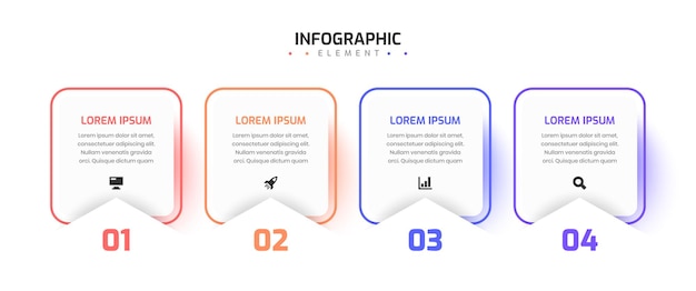 Business Infographic Presentation Template with Thin Line Square Label Icon and 4 Number