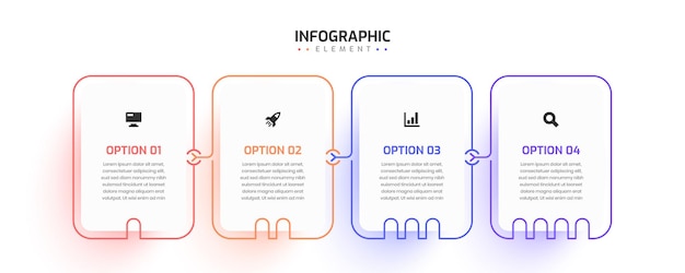 business infographic template abstract thin line design with square label icon and 4 option