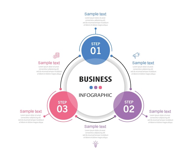 Business infographic template with 3 steps