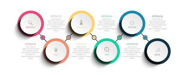 Business infographics Chart with 6 steps labels options circles Vector infographic elements ci