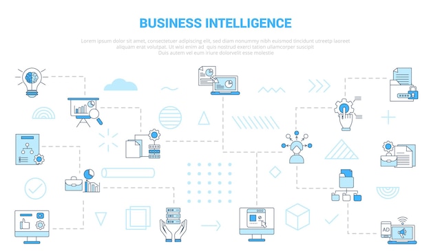 Business intelligence concept with icon set template banner with modern blue color style