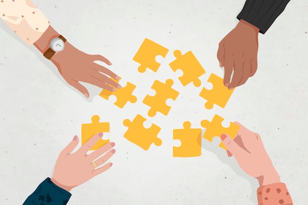 Business jigsaw background problem solving teamwork vector
