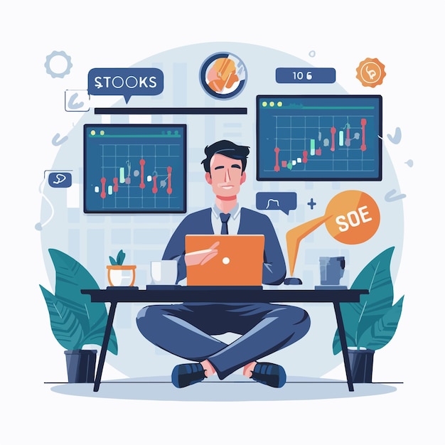 Business man working on Stock financial trade market diagram Vector