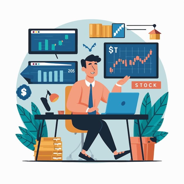 Business man working on Stock financial trade market diagram Vector