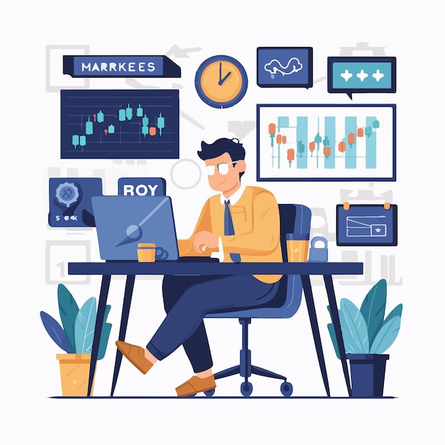 Business man working on Stock financial trade market diagram Vector