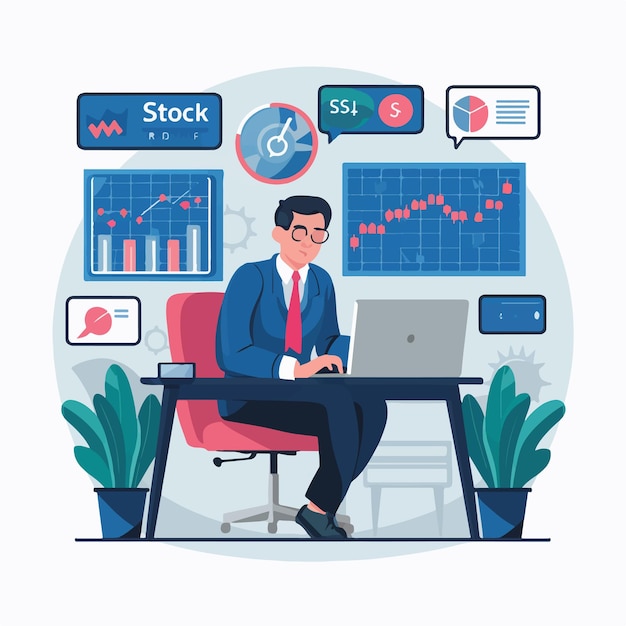Business man working on Stock financial trade market diagram Vector
