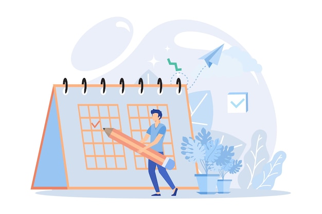 Business management illustration. Characters planning schedule,