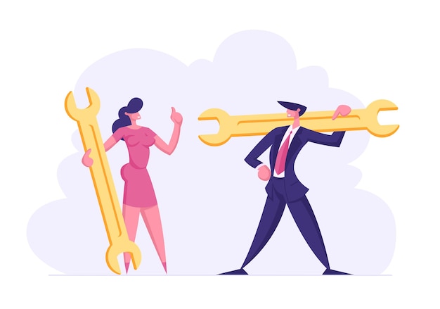 Business People Characters with Wrench Illustration