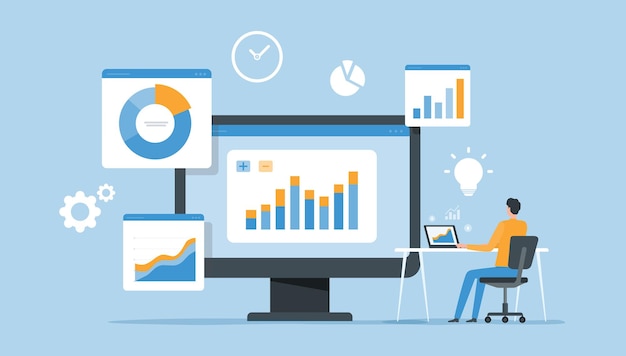 business people working data analytics web report graph dashboard monitor business finance inves