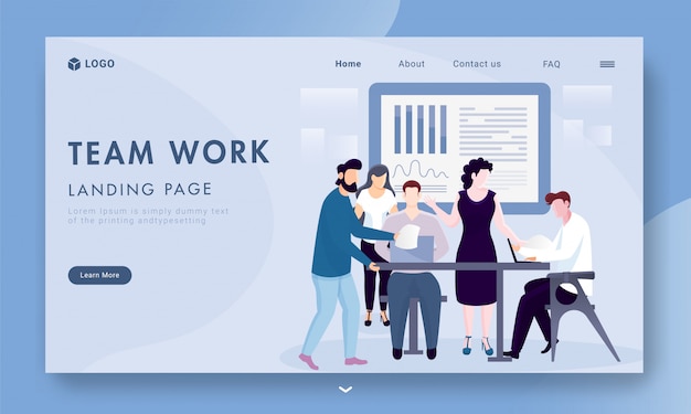 Business people working together on workplace with infographic presentation for Teamwork  based landing page .