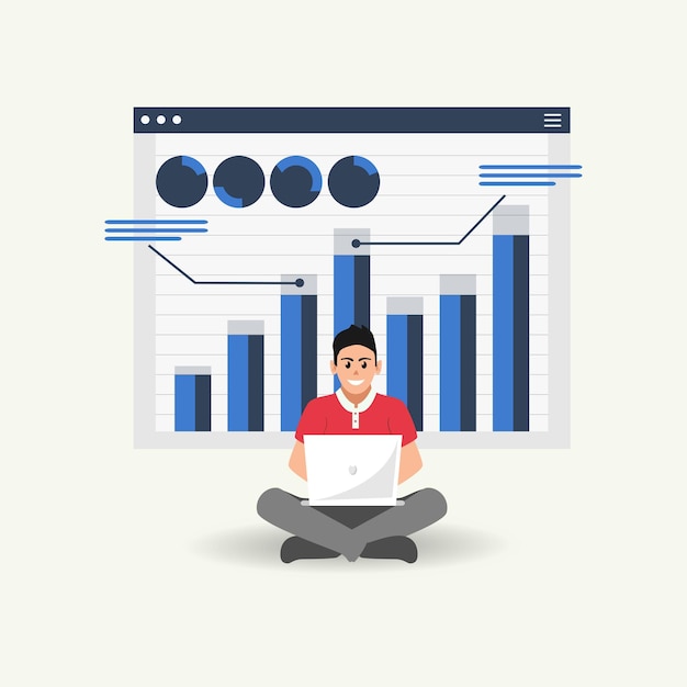 business person with graph and chart vector illustration design