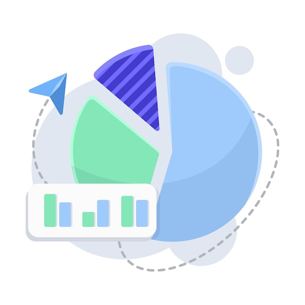 Business pie chart with bar graph and paper plane vector illustration