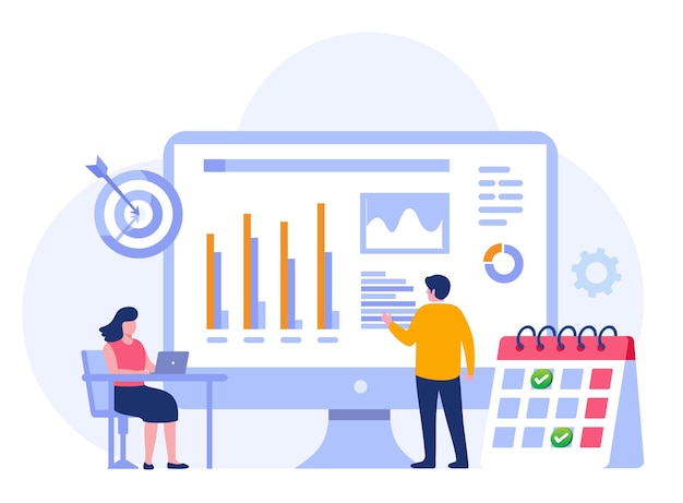Business plan concept target finance start up strategy team work management company flat vector banner for landing page website