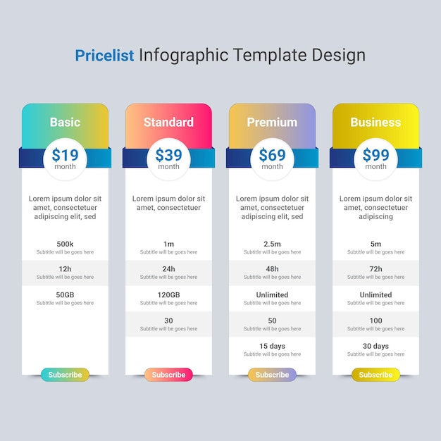 business pricing comparison boxes corporate slide showing different options for a product