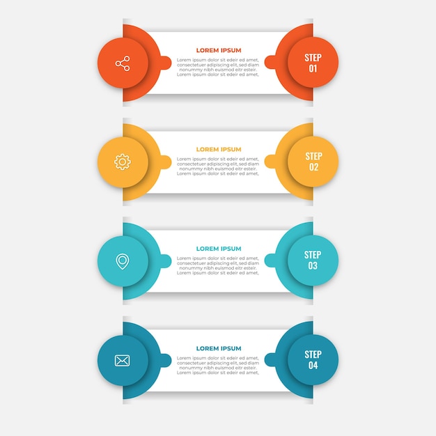 business process infographic template four colourful graphic with numbers 4 steps vector design