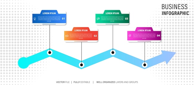 Business process infographic template Thin line design with numbers 4 options or steps Vector illu