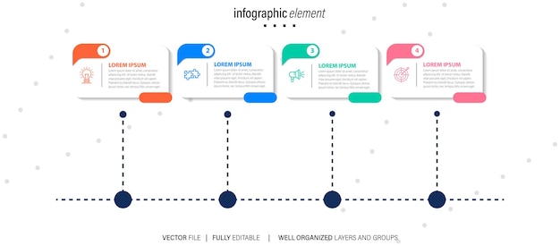 Business process infographic template Thin line design with numbers 4 options or steps Vector illu
