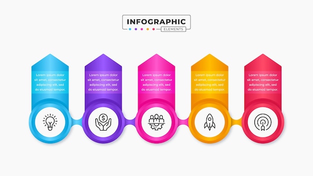 Business process label infographic design template with 5 steps