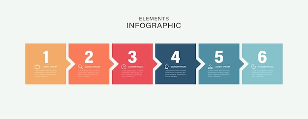 Business process Timeline infographics with 6 steps options
