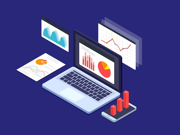 Business strategy and planning concept Data analysis Vector 3d isometric illustration