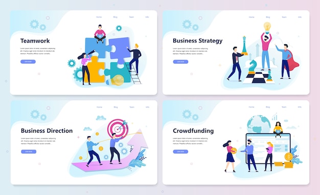 Business strategy web banner concept set. Market research