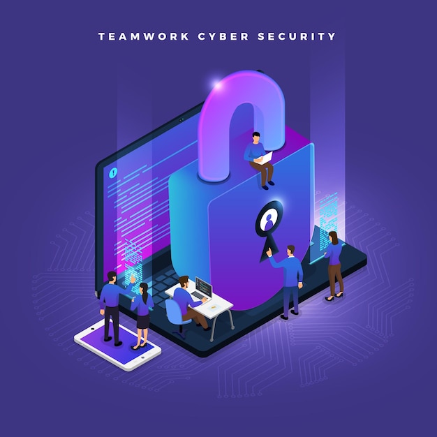 business teamwork of small peoples working concept cyber security data and computer