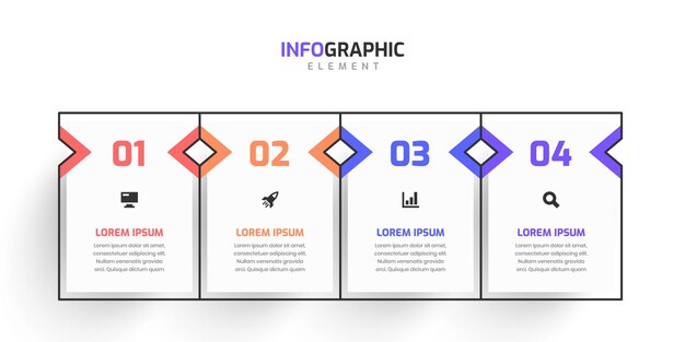 Business Timeline Infographic Presentation Template with Arrow Rectangle Label Icon and 4 Number