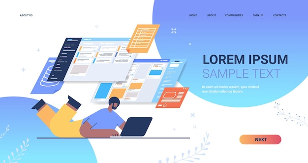 businessman analyzing data on virtual boards landing page