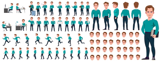 businessman character template charater pack of poses eapressins walk and run animations