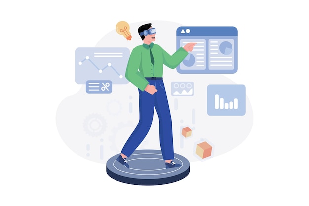 Businessman experiences of a metaverse virtual world