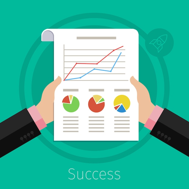 businessman hands busy with paper and financial chart and graph. flat design style.