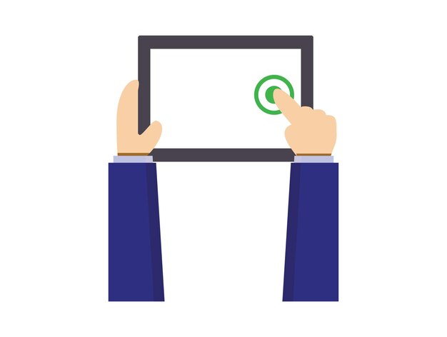Businessman hold tablet vector illustration