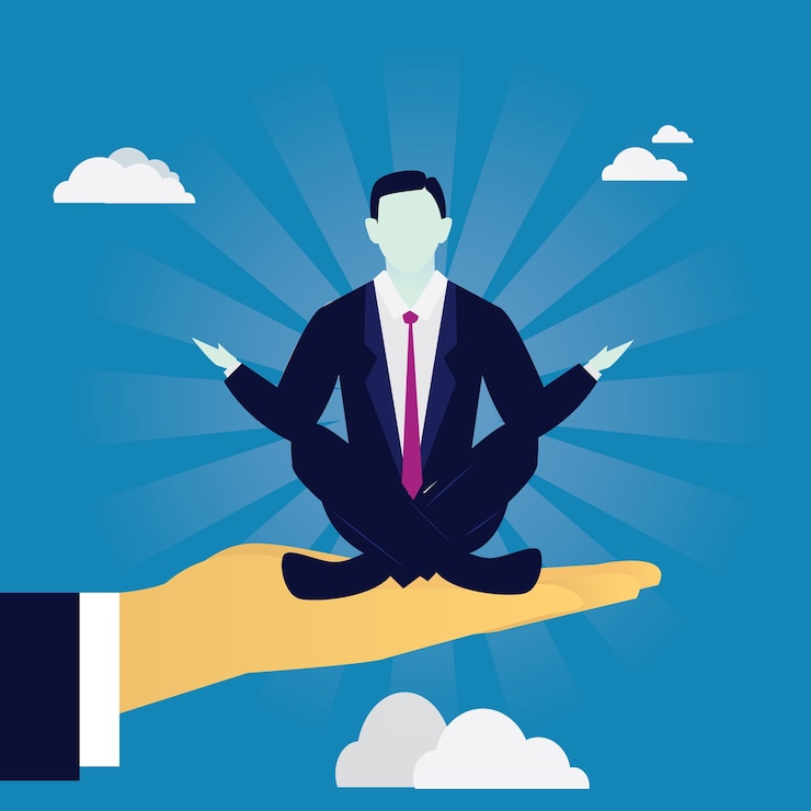 Vektör businessman in yoga position. calm relax in business